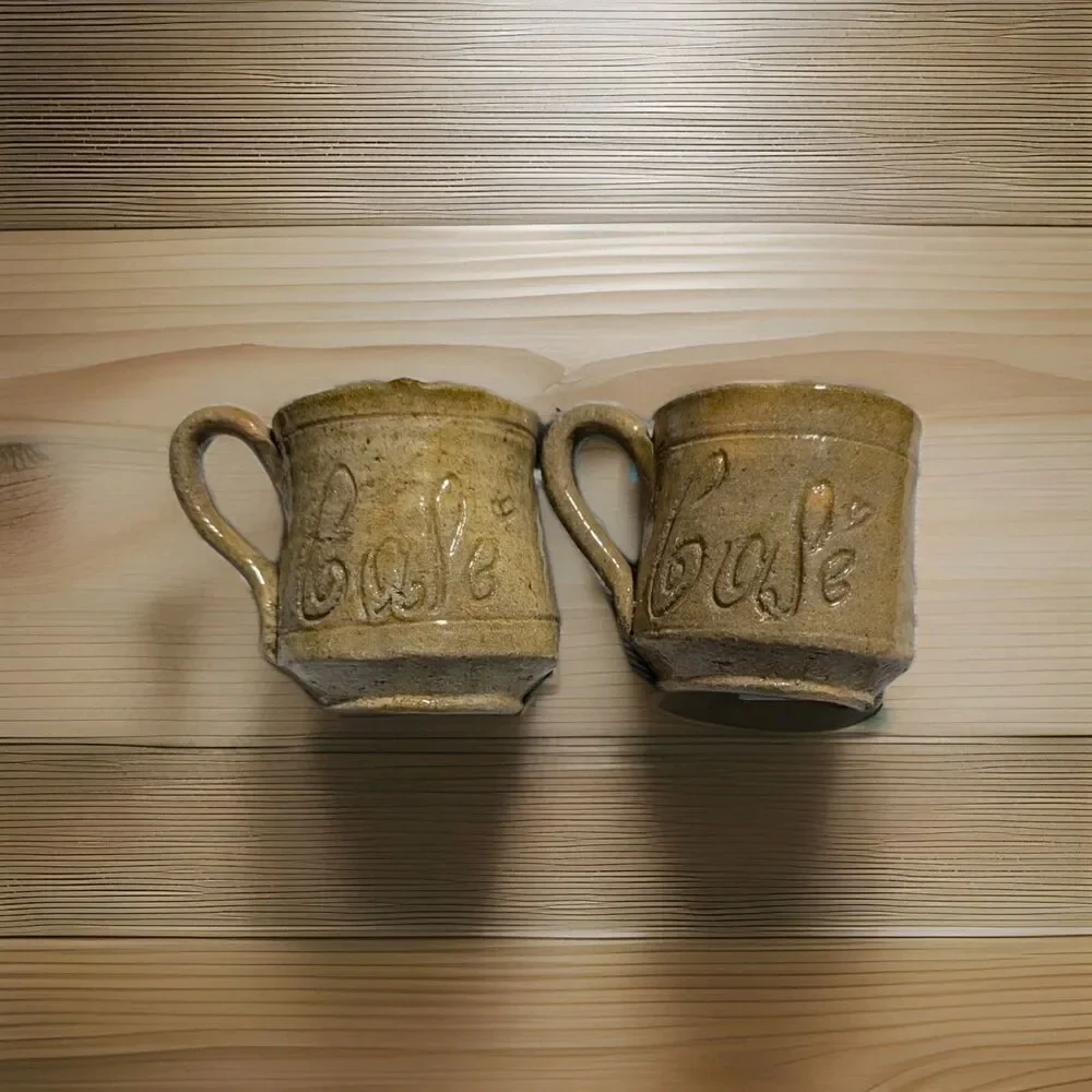 Set of 2 Vintage Handcrafted Stoneware 